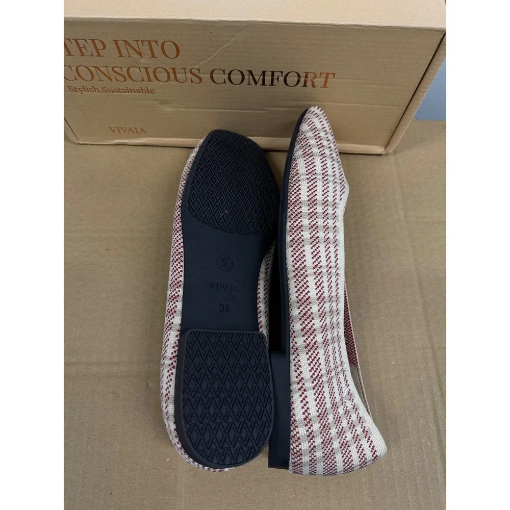 Vivaia Square‎ Toe Ballet Flats Red Cream Checkered  EU/39 US/8